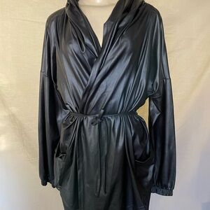 #0038- George A ltd
Black Faux Leather
 Women's Jacket with Drawstring